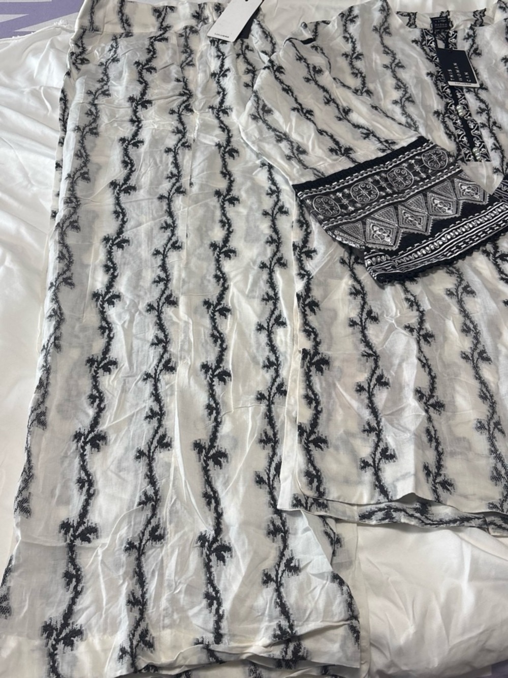 Black & White Embroidered Tunic Set